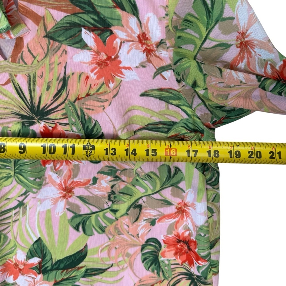 J. Jill Blouse Womens Small Pink Tropical Floral Chiffon Lined Boho Tunic Top - Picture 6 of 12